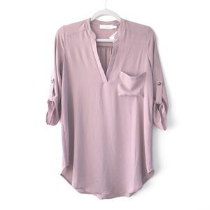 All In Favor Best Selling Roll Tab Sleeve Tunic in Quail Blush Pink